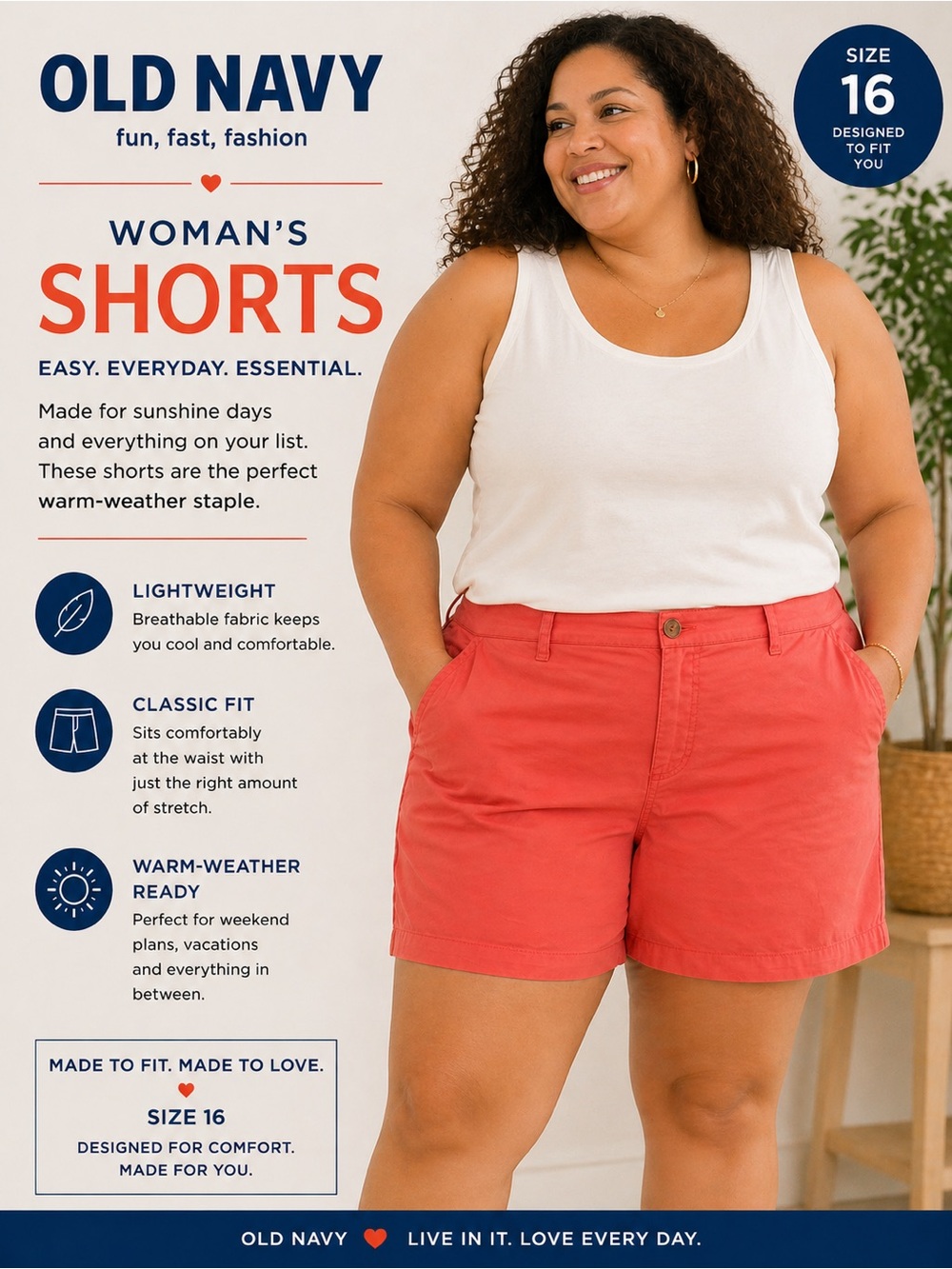 Old Navy Coral Women's Classic Fit Bermuda Shorts size 16